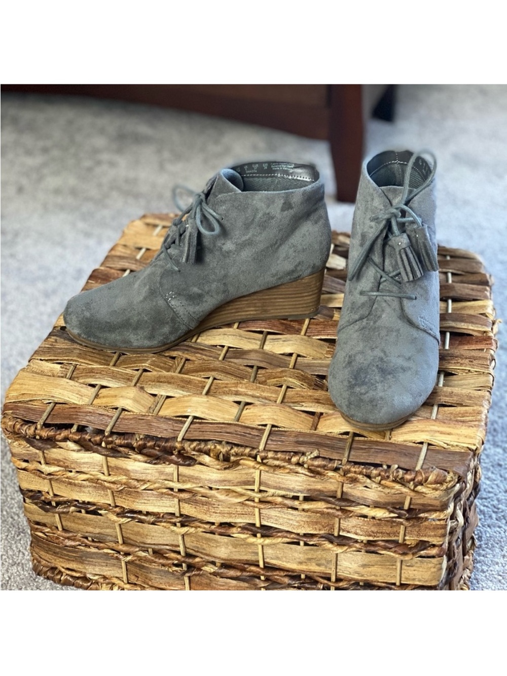 Gray Suede Wedge Ankle Boots